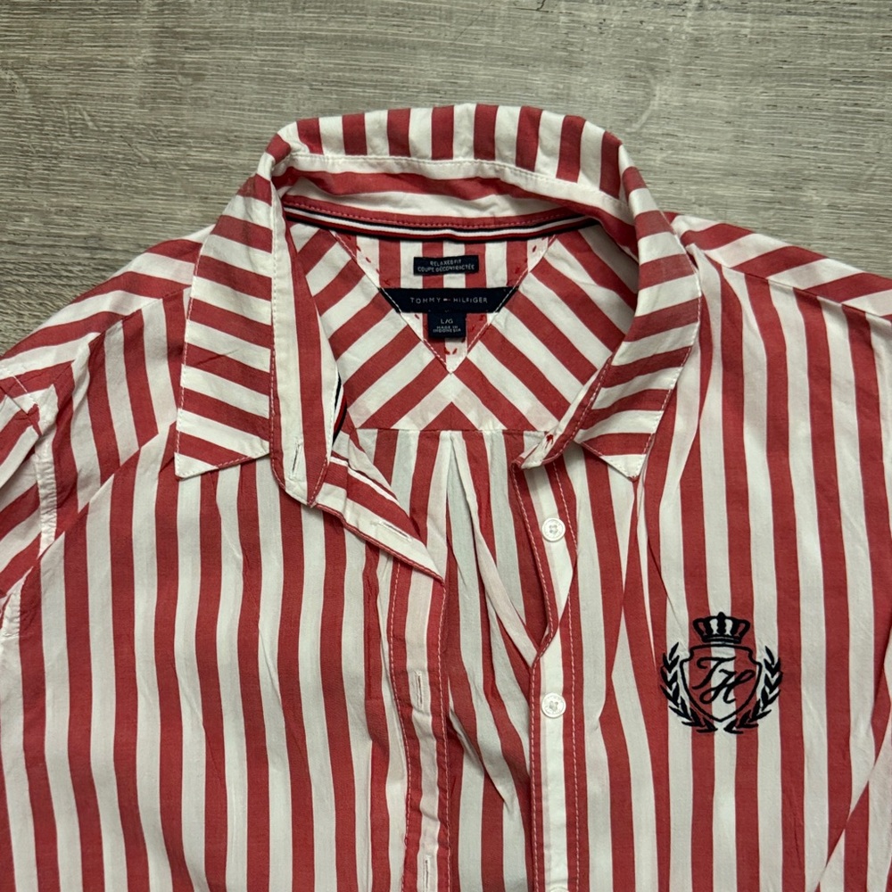 Tommy Hilfiger Red and White Striped Women’s Shirt
